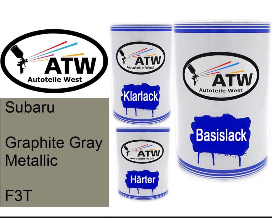 Subaru, Graphite Gray Metallic, F3T: 500ml Lackdose + 500ml Klarlack + 250ml Härter - Set, von ATW Autoteile West.